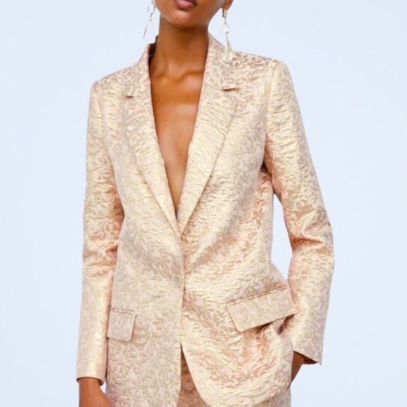 Zara Jackets & Blazers - NWT ZARA BASIC Metallic Rose Gold Jacquard Blazer